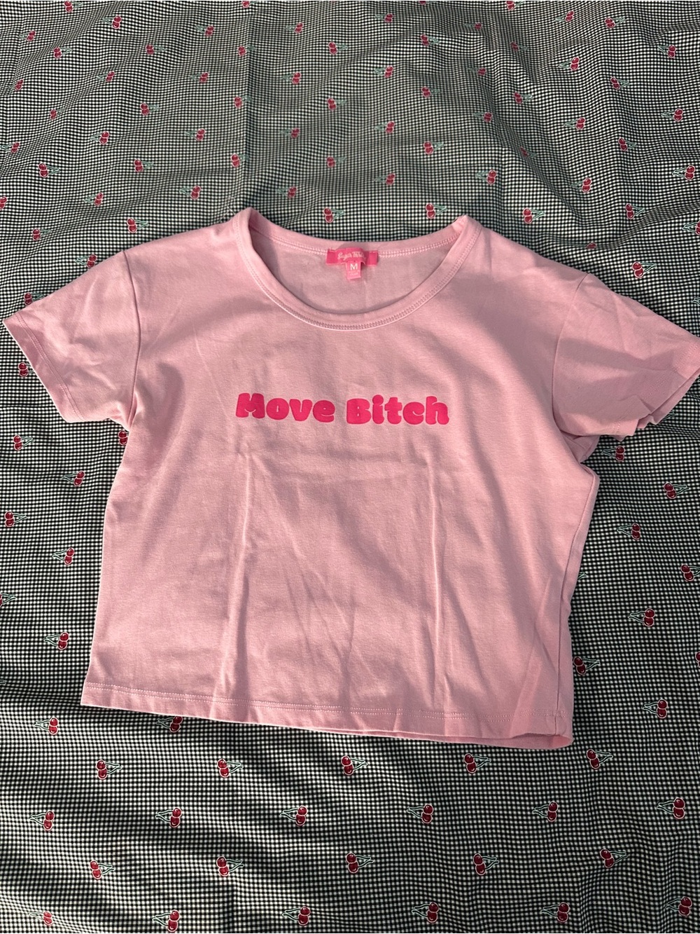 Sugar Thrillz Pink Cropped Graphic Tee with Hot Pink Print